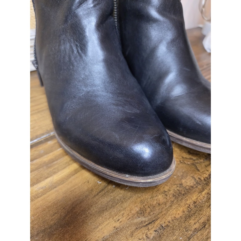 Lucky Brand Women's 7 W Black Leather Basel Moto Ankle Zip Biker Boots Booties - Picture 10 of 12